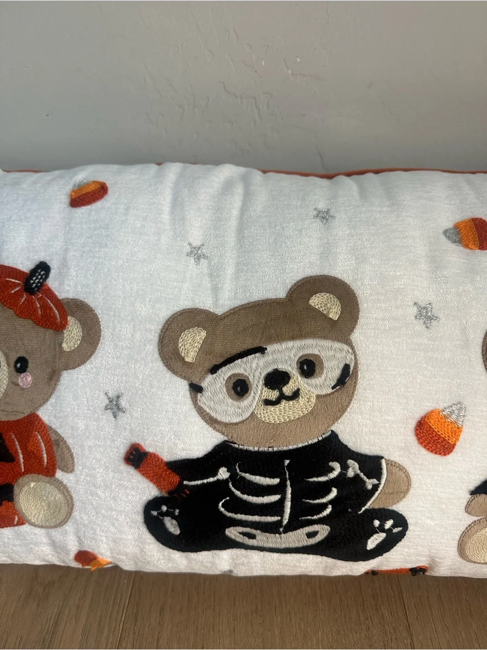 Spooky Chateau Halloween Teddy Bear Lumbar Pillow – Pumpkin Skeleton Witch Bears